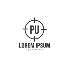 Initial PU logo template with modern frame. Minimalist PU letter logo vector illustration