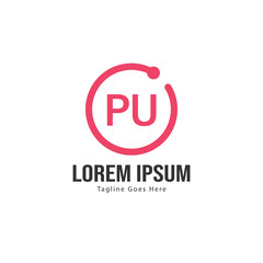Initial PU logo template with modern frame. Minimalist PU letter logo vector illustration