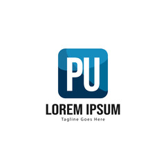 Initial PU logo template with modern frame. Minimalist PU letter logo vector illustration