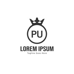 Initial PU logo template with modern frame. Minimalist PU letter logo vector illustration
