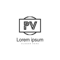 Initial PV logo template with modern frame. Minimalist PV letter logo vector illustration