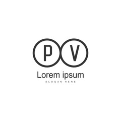 Initial PV logo template with modern frame. Minimalist PV letter logo vector illustration