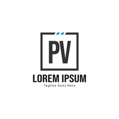 Initial PV logo template with modern frame. Minimalist PV letter logo vector illustration