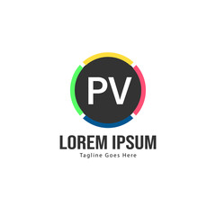 Initial PV logo template with modern frame. Minimalist PV letter logo vector illustration