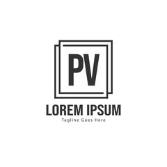 Initial PV logo template with modern frame. Minimalist PV letter logo vector illustration
