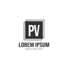 Initial PV logo template with modern frame. Minimalist PV letter logo vector illustration