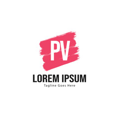 Initial PV logo template with modern frame. Minimalist PV letter logo vector illustration