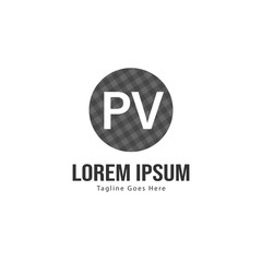 Initial PV logo template with modern frame. Minimalist PV letter logo vector illustration