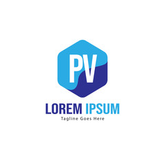Initial PV logo template with modern frame. Minimalist PV letter logo vector illustration