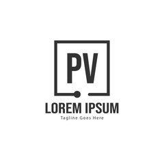 Initial PV logo template with modern frame. Minimalist PV letter logo vector illustration