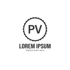 Initial PV logo template with modern frame. Minimalist PV letter logo vector illustration