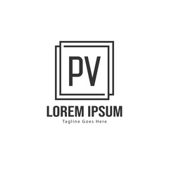 Initial PV logo template with modern frame. Minimalist PV letter logo vector illustration