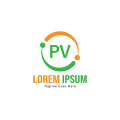 Initial PV logo template with modern frame. Minimalist PV letter logo vector illustration