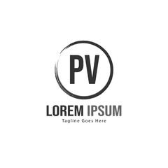Initial PV logo template with modern frame. Minimalist PV letter logo vector illustration