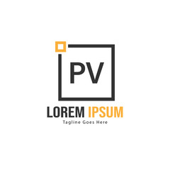 Initial PV logo template with modern frame. Minimalist PV letter logo vector illustration