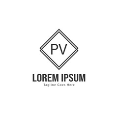 Initial PV logo template with modern frame. Minimalist PV letter logo vector illustration