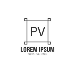 Initial PV logo template with modern frame. Minimalist PV letter logo vector illustration