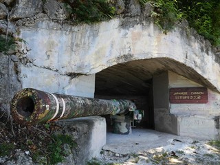 Close up of a World War 11 Japanese cannon preserved in Songsong, Rota, Northern Mariana Islands.