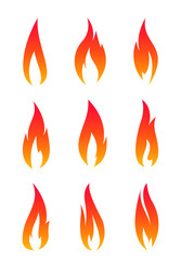 Set of unusual thin red realistic stylish fire flames.