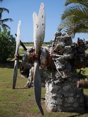 Relics of world war 11 aircraft displayed outside the Rota International Airport, Northern Mariana Islands.