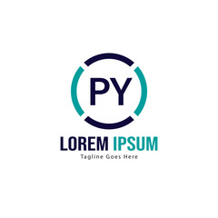 Initial PY logo template with modern frame. Minimalist PY letter logo vector illustration