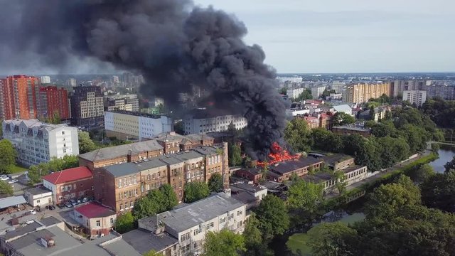 Aerial view of a fire in abandoned warehouse