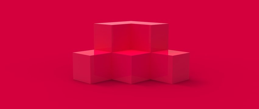 Dise&ntilde;o de podio para presentaci&oacute;n de producto de dise&ntilde;o. Render tridimensional de escalones con iluminaci&oacute;n de reflectores y diferentes materiales brillantes y con patrones. Fondo colorido 3d