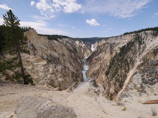 The 308-foot tall Lower Falls at Yellowstone National Park, ultra wide view