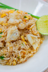Fried rice with crab and vegetables at restaurant.