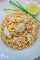 Fried rice with crab and vegetables at restaurant.