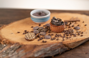 Cupcake in a wood table 