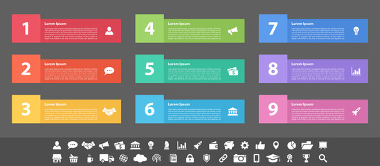 Infographic design business concept vector illustration with 9 steps or options or processes represent work flow or diagram
