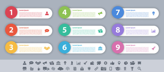 Infographic design business concept vector illustration with 9 steps or options or processes represent work flow or diagram