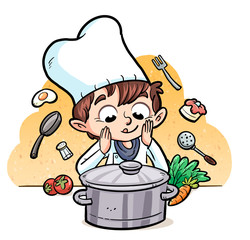 child cook with pot