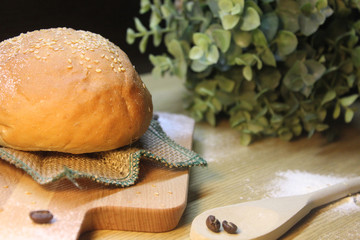 bread wooden spoon heart wooden table