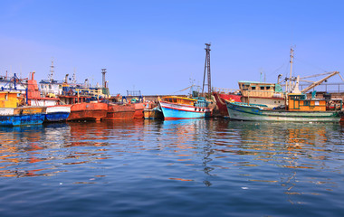 Obraz premium Fishing harbor in Visakhapatnam 