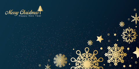 Fototapeta na wymiar Stylish golden christmas snowflakes banner design