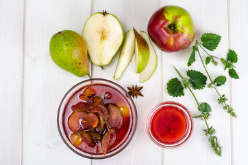 Jam from pears and apples in sweet syrup