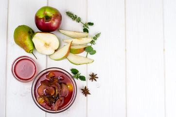 Jam from pears and apples in sweet syrup