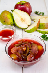 Jam from pears and apples in sweet syrup