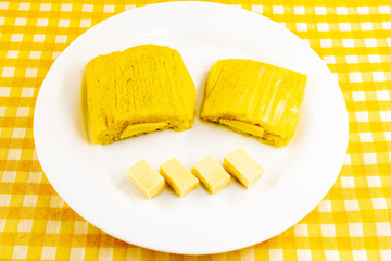 Pamonha Corn. Sweet Brazilian cheese with creamy and boiled corn. Typical sweet of Brazil in rural festivals, made in the state of minas gerais and goiais.