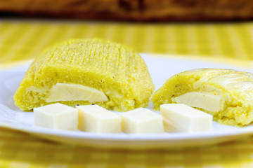 Pamonha Corn. Sweet Brazilian cheese with creamy and boiled corn. Typical sweet of Brazil in rural festivals, made in the state of minas gerais and goiais.