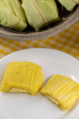 Pamonha Corn. Sweet Brazilian cheese with creamy and boiled corn. Typical sweet of Brazil in rural festivals, made in the state of minas gerais and goiais.