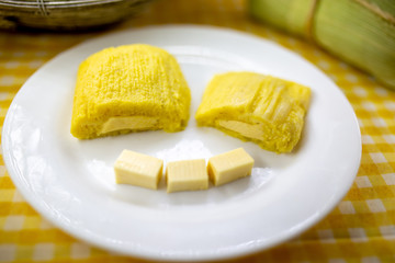 Pamonha Corn. Sweet Brazilian cheese with creamy and boiled corn. Typical sweet of Brazil in rural festivals, made in the state of minas gerais and goiais.