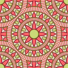 Decorative colorful ethnic seamless pattern for fabric or wrapping in oriental style. Hand drawn illustration