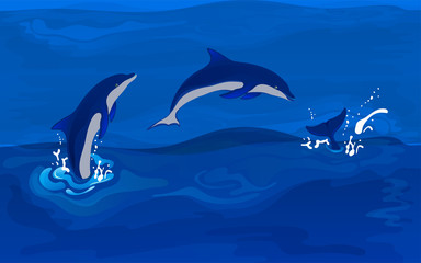 Obraz na płótnie Canvas Background with jumping dolphins
