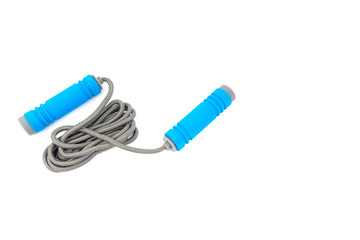 Skipping rope or jumping rope isolated on white background. Selective focus and crop fragment