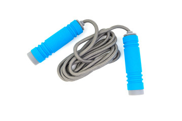 Skipping rope or jumping rope isolated on white background. Selective focus and crop fragment