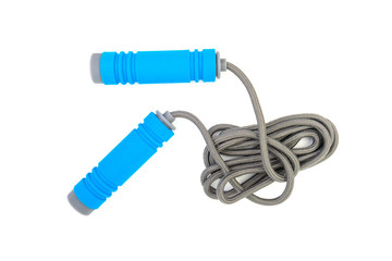 Skipping rope or jumping rope isolated on white background. Selective focus and crop fragment