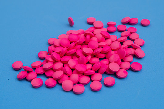 Pink Pill On Blue Drugs Medical